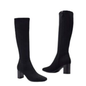 Aersoles Micah Black Faux Suede Knee-High Boots 23/4” Heel SZ 7W Wide Shaft NWT